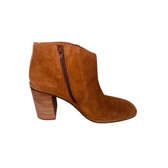 Lucky Brand Pellyon Suede Ankle Boot Stacked Block Heel Side Zipper 8 Retro Boho - Picture 9 of 14